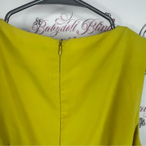 Jacob Dress belt belted waist Vibrant green Yellow Midi Dress pleated luxe - Picture 11 of 13